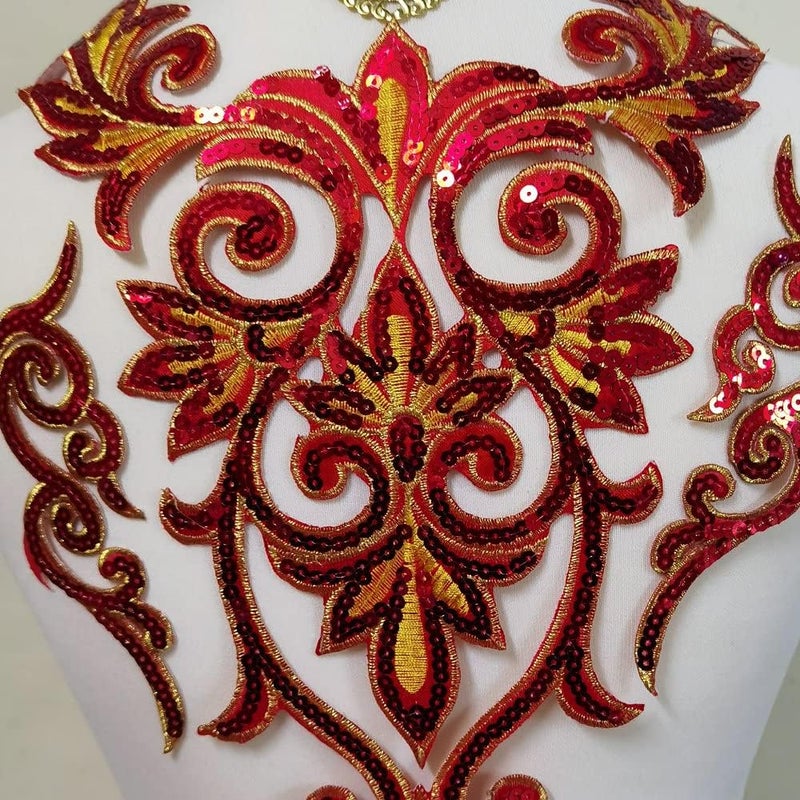 FJTANG 4pcs Flower Applique Patches Clothing DIY Embroidery Sticker Blossom (Large Red) - Image 3